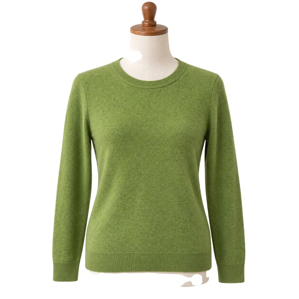 Tahari Cashmere Sweater Womens Large Green Excellent 2-Ply Crew Neck Knit L